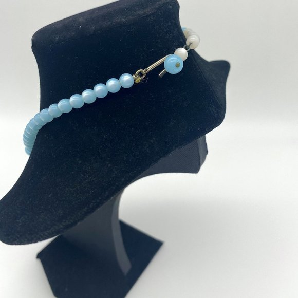 1930s Light Blue Beaded Necklace with Matching Earrings- Choker Length - Picture 3 of 7